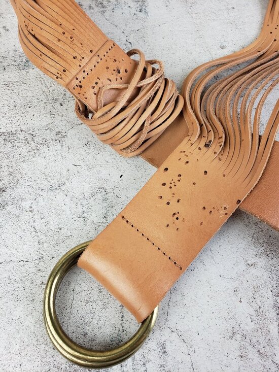 Anthropologie Belt Tonya Double O-Ring Leather Multi-Strand Tan sz XS/S *Custom main image 5